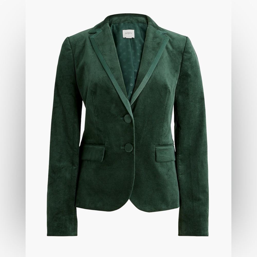 NWT J CREW parke forest green Velvet schoolboy one button blazer sz 8 petite